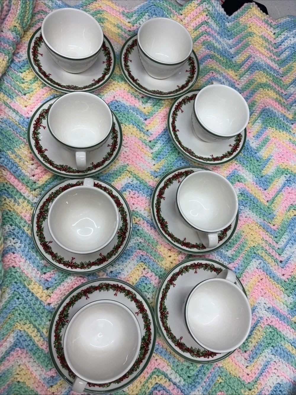 Christopher Radko lot of 8 celebration traditions Christmas tree cups w/ saucers